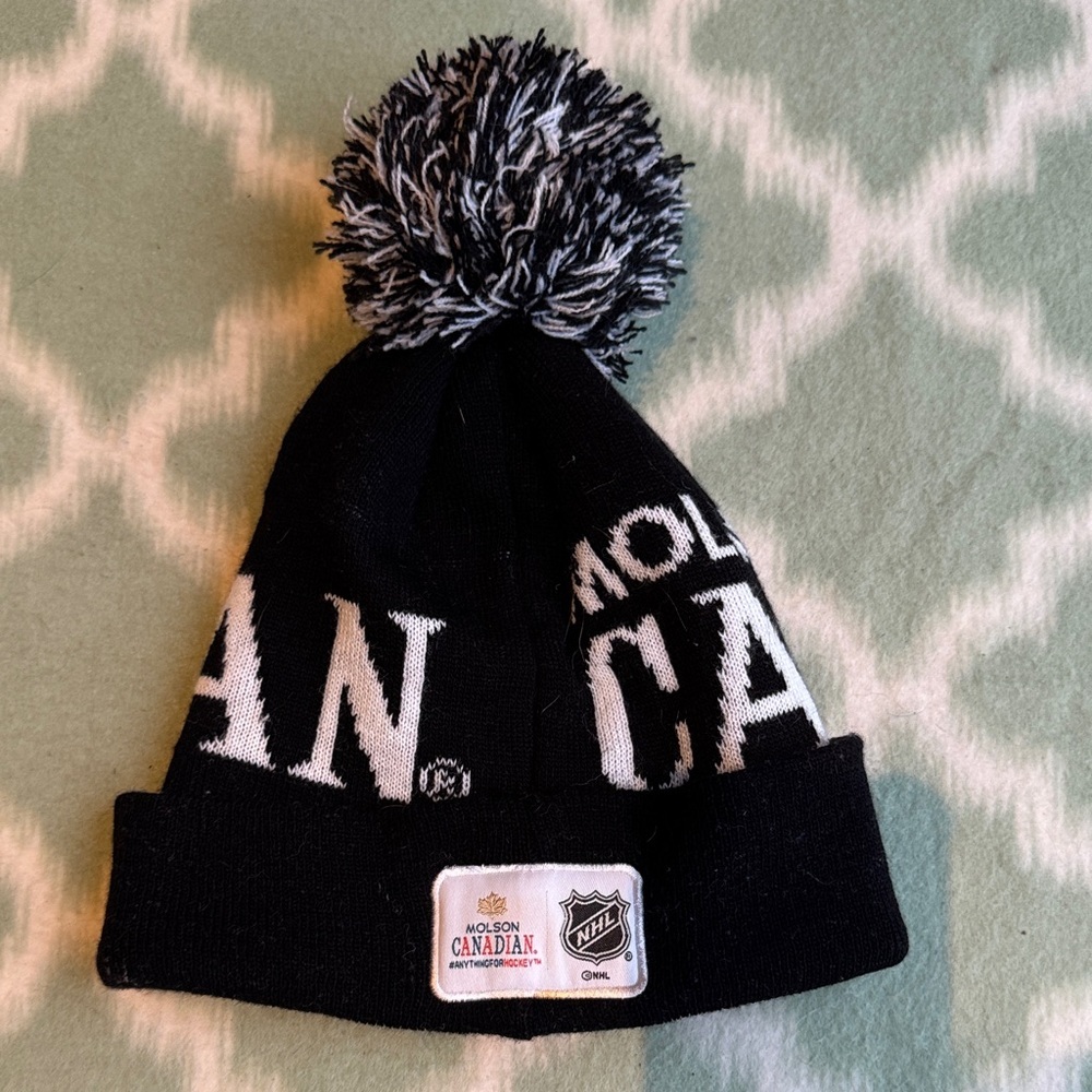 NHL Molson Canadian Black and White knit Pom-Pom Beanie
